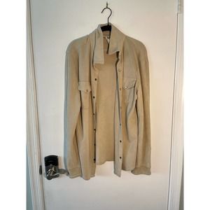 JAASE Women's Faux Suede Pearl Snap Button Front Top Sz M Beige Polyester